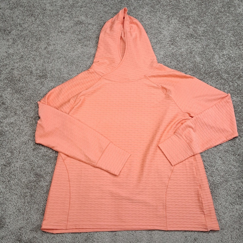 MTA Sport Womens XL Coral Orange Textured Raglan Sleeve Athletic Hoodie Pullover
